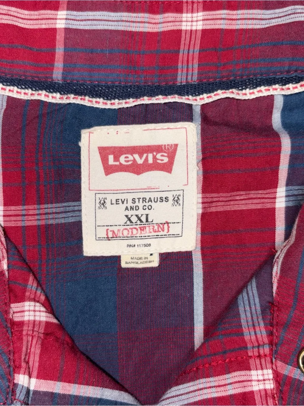 Levi's Men's Red and Blue Plaid Button-Down Shirt